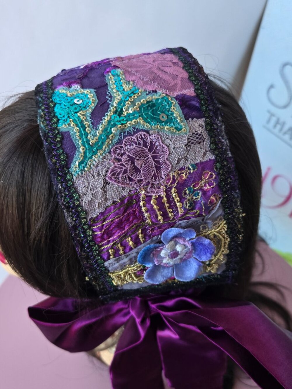 Handmade Purple and Blue Quilted Hair Sash Y2k-Style - Picture 5 of 13